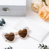 PANTIDE Bride To Be Sunglasses - Rhinestone Pearl Heart Shaped Sunglasses, Bachelorette Bridal Shower Wedding Engagement Party Favors Glasses Accessories, Jewelry Gift for Bridesmaid Women (Brown)