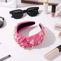 PANTIDE Western Jeweled Knotted Headband - Cowgirl boots Hat Rhinestone Crystal Embellished Headband Wide Top Knot Fashion Hairband Hair Accessories Birthday Gift for Cowboy Women Girls (Hot Pink)