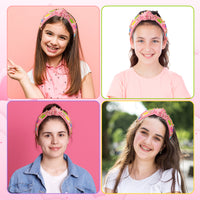 PANTIDE Easter Bunny Jeweled Knotted Headband - Peeps Rabbits Rhinestone Crystal Embellished Headband Wide Top Knot Fashion Hairband Hair Accessories Easter Spring Birthday Gift for Women Girls (Pink)