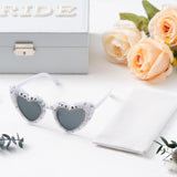 PANTIDE Bride To Be Sunglasses - Rhinestone Crystal Pearl Heart Shaped Sunglasses, Bachelorette Bridal Shower Wedding Engagement Party Glasses Accessories, Jewelry Gift for Bridesmaid Women (White)