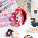 PANTIDE Conversation Heart Knotted Headband Valentine's Day Love Candy Embellished Headband Non Slip Wide Top Knot Fashion Hairband Hair Accessories Christmas Birthday Gift for Women Girls (Red)
