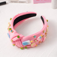 PANTIDE Ice Cream Jeweled Knotted Headband - Lollipop Heart Rhinestone Crystal Embellished Headband Non Slip Wide Top Knot Fashion Hairband Hair Accessories Summer Birthday Gift for Women Girls (Pink)