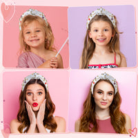 PANTIDE Music Jeweled Knotted Headband - Singer Fans Gift Guitar Red Lip Rhinestone Crystal Embellished Headband Wide Top Knot Fashion Hairband Birthday Back To School Gift for Women Girls (White)