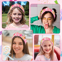 PANTIDE Candy Jeweled Knotted Headband - Rainbow Lollipop Rhinestone Crystal Embellished Preppy Headband Non Slip Wide Top Knot Fashion Hairband Hair Accessories Birthday Gift for Women Girls (Pink)