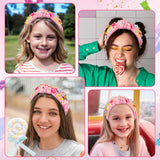 PANTIDE Candy Jeweled Knotted Headband - Rainbow Lollipop Rhinestone Crystal Embellished Preppy Headband Non Slip Wide Top Knot Fashion Hairband Hair Accessories Birthday Gift for Women Girls (Pink)