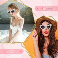 PANTIDE Bride To Be Sunglasses - Rhinestone Crystal Pearl Heart Shaped Sunglasses, Bachelorette Bridal Shower Wedding Engagement Party Glasses Accessories, Jewelry Gift for Bridesmaid Women (White)
