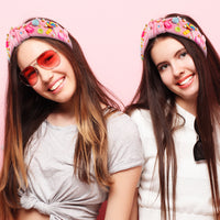 PANTIDE Candy Jeweled Knotted Headband - Rainbow Lollipop Rhinestone Crystal Embellished Preppy Headband Non Slip Wide Top Knot Fashion Hairband Hair Accessories Birthday Gift for Women Girls (Pink)