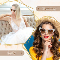 PANTIDE Bride To Be Sunglasses - Rhinestone Pearl Heart Shaped Sunglasses, Bachelorette Bridal Shower Wedding Engagement Party Favors Glasses Accessories, Jewelry Gift for Bridesmaid Women (Brown)