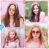 PANTIDE Candy Jeweled Knotted Headband - Rainbow Lollipop Rhinestone Crystal Embellished Preppy Headband Non Slip Wide Top Knot Fashion Hairband Accessories Birthday Gift for Women Girls (Pink Plaid)