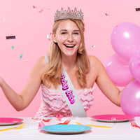 PANTIDE Birthday Babe Sash Crown Set Pink Rhinestone Crystal Tiara with Comb Glitter Princess Queen Headband Hair Accessories Happy Birthday Prom Party Decoration Valentine’s Day Gift for Women Girls