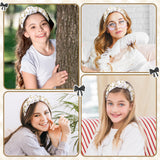 PANTIDE Coquette Black Bow Jeweled Knotted Headband - Rhinestone Crystal Embellished Preppy Trendy Headband Wide Top Knot Non Slip Fashion Hairband Accessories Birthday Gift for Women Girl (White)