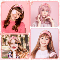 PANTIDE Coquette Pink Bow Jeweled Knotted Headband - Rhinestone Crystal Pearl Embellished Preppy Trendy Headband Wide Top Knot Non Slip Fashion Hair Accessories Birthday Gift for Women Girls (Pink)