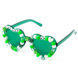 PANTIDE St. Patrick's Day Lucked Up Sunglasses - Green Shamrock Irish Clover Beads Heart Shaped Sunglasses, Saint Patrick's Day Costume Party Favors Glasses Accessories, Birthday Gift for Women