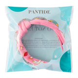 PANTIDE Music Jeweled Knotted Headband - Singer Fans Gift Guitar Red Lip Rhinestone Crystal Embellished Headband Wide Top Knot Fashion Hairband Birthday Back To School Gift for Women Girls (Pink)