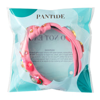 PANTIDE Floral Jeweled Knotted Headband - Rainbow Rhinestone Crystal Embellished Headband Wide Top Knot Fashion Hairband Hair Accessories Summer Birthday Back To School Gift for Women Girls (Pink)