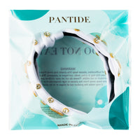 PANTIDE Bride Jeweled Knotted Headband - Rhinestone Crystal Embellished Headband Wide Top Knot Fashion Hairband Hair Accessories Wedding Bridal Shower Bachelorette Party Gift for Women Girls (White)
