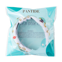 PANTIDE Music Jeweled Knotted Headband - Singer Fans Gift Guitar Red Lip Rhinestone Crystal Embellished Headband Wide Top Knot Fashion Hairband Birthday Back To School Gift for Women Girls (White)