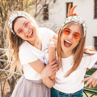 PANTIDE Coquette Black Bow Jeweled Knotted Headband - Rhinestone Crystal Embellished Preppy Trendy Headband Wide Top Knot Non Slip Fashion Hairband Accessories Birthday Gift for Women Girl (White)