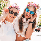 PANTIDE Floral Jeweled Knotted Headband - Rainbow Rhinestone Crystal Embellished Headband Non Slip Wide Top Knot Fashion Hairband Hair Accessories Summer Birthday Gift for Women Girls (Pink Plaid)