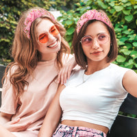 PANTIDE Coquette Black Bow Jeweled Knotted Headband - Rhinestone Crystal Embellished Preppy Trendy Headband Wide Top Knot Non Slip Fashion Hairband Hair Accessories Birthday Gift for Women Girl (Pink)