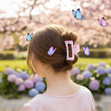 PANTIDE 4Pcs Butterfly Floral Hair Claw Clips for Women Girls - Cute Butterfly Flowers Rectangle Nonslip Banana Hair Clips, Thin Thick Short Long Curly Hair Accessories, Spring Party Birthday Gift
