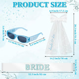 PANTIDE Blue Bachelorette Party Decorations - 3Pcs Blue Bride Sunglasses Sash Bride to Be Bow Veil, Bridal Shower Wedding
