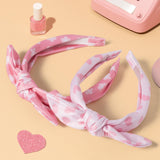 PANTIDE 2Pcs Bow Knotted Headband for Girls Kids - Floral Flower Heart Headband Thin Top Knot Non Slip Fashion Hairband Hair Accessories, Summer Birthday Back To School Gift for Toddlers (Pink)