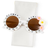 PANTIDE Flower Girl Sunglasses - Daisy Floral Rhinestone Round Shaped Sunglasses, Wedding Engagement Party Favors Outdoor Beach Glasses Accessories, Jewelry Gift for Girl Little Bridesmaid (White)