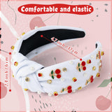 PANTIDE Cherry Jeweled Knotted Headband - Red Cherry Cute Charms Rhinestone Pearl Embellished Headband Wide Top Knot Non Slip Fashion Hairband Hair Accessories Birthday Gift for Women Girl (White)