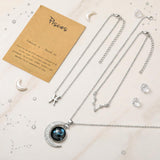PANTIDE 3Pcs Pisces Zodiac Crescent Moon Layer Necklaces for Women Girls