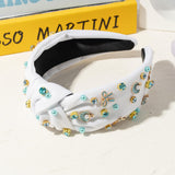PANTIDE Blue Bow and Seashell Jeweled Knotted Headband - Rhinestone Crystal Pearl Embellished Headband Wide Top Knot Non Slip Hairband Accessories Ocean Beach Birthday Gift for Women Girl (White)