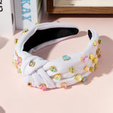 PANTIDE Easter Jeweled Knotted Headband - Spring Colorful Rhinestone Crystal Embellished Headband Non Slip Wide Top Knot Costume Hairband Hair Accessories Party Birthday Gift for Women Girls (White)