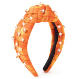 PANTIDE Fall Jeweled Knotted Headband - Thanksgiving Day Gift Hair Accessories Pearl Rhinestone Embellished Headband Autumn Fashion Hairband Birthday Wedding for Women Girl (Orange)