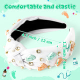 PANTIDE Labor Delivery Nurse Jeweled Knotted Headband - NICU Nurse Midwife Rhinestone Crystal Pearl Embellished Headband Wide Top Knot Hair Accessories Outfits Nurses Day Gift For Women Girl (White)