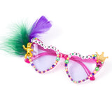 PANTIDE Mardi Gras Carnival Queen Sunglasses - Rhinestone Crown Feather Heart Shaped Sunglasses, Carnival Parade Masquerade Outfits Party Favors Glasses Accessories, Jewelry Gift for Women