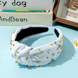 PANTIDE Cheerleader Jeweled Knotted Headband - Cheerleading Team Girls Megaphone Rhinestone Pearl Embellished Headband Non Slip Hairband Hair Accessories Party Birthday Gift for Women Girls (White)