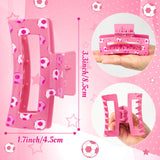 PANTIDE 4Pcs Pink Soccer Hair Claw Clips for Women Girls - Sport Game Day Cute Rectangle Nonslip Banana Hair Clips, Thin Thick Short Long Curly Hair Accessories, Birthday Party Gift for Player Team