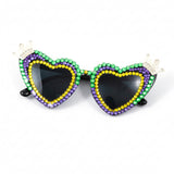 PANTIDE Mardi Gras Carnival Queen Sunglasses - Purple Green Rhinestone Crown Heart Shaped Sunglasses, Carnival Parade Masquerade Oufits Party Favors Glasses Accessories, Jewelry Gift for Women