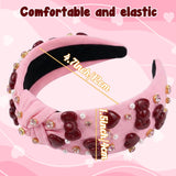 PANTIDE Cute Red Bow Heart Jeweled Knotted Headband for Women Girls