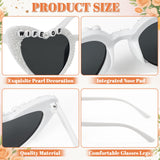 PANTIDE Wife Of The Party Sunglasses - Rhinestone Pearl Heart Shaped Sunglasses, Bachelorette Bridal Shower Party Favors Glasses Accessories, Eyewear Jewelry Gift for Bride Bridesmaid Women (White)