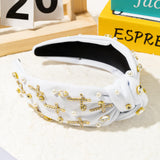 PANTIDE Cross Jeweled Knotted Headband - Easter Christian Religious Cross Pearl Rhinestone Embellished Headband Non Slip Wide Top Knot Hairband Hair Accessories Birthday Gift for Women Girls (White)