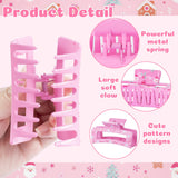 PANTIDE 4Pcs Christmas Pink Hair Claw Clips for Women Girl - Xmas Sweet Candy Cane Lollipop Tree Rectangle Nonslip Banana Hair Clips, Thin Thick Short Long Curly Accessories, Christmas Party Gift