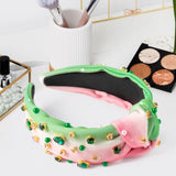 PANTIDE Witch Musical Jeweled Knotted Headband - Witch Musical Fans Gift Pearl Crystal Embellished Headband Wide Top Knot Fashion Pink Hairband Accessories Birthday for Women Girls (Green Rhinestone)