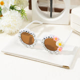PANTIDE Flower Girl Sunglasses - Daisy Floral Rhinestone Round Shaped Sunglasses, Wedding Engagement Party Favors Outdoor Beach Glasses Accessories, Jewelry Gift for Girl Little Bridesmaid (White)