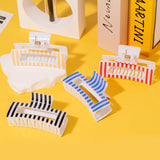 PANTIDE 4Pcs Striped Hair Claw Clips for Women Girls - Red Black Pink Blue Yellow Rectangle Nonslip Banana Hair Clip, Thin Thick Short Long Curly Updos Buns Ponytails Accessories, Birthday Party Gifts