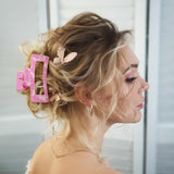 PANTIDE 4Pcs Coquette Pink Bow Hair Claw Clips for Women Girls - Cute Bow Preppy Trendy Rectangle Nonslip Banana Hair Clips, Thin Thick Short Long Curly Accessories, Birthday Bachelorette Wedding Gift