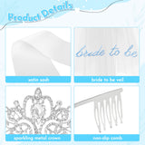 PANTIDE Blue Bachelorette Party Decorations - Bride To Be Bridal Shower Party Supplies White Veil Rhinestone Tiara Sash with Blue Pearl, Bachelorette Accessories Photo Booth Props Gift