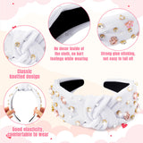 PANTIDE Heart Jeweled Knotted Headband - Rose Gold Flower Rhinestone Crystal Embellished Headband Wide Top Knot Fashion Hairband Accessories Birthday Gift for Women Girl (White)
