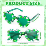 PANTIDE St. Patrick's Day Lucked Up Sunglasses - Green Shamrock Irish Clover Beads Heart Shaped Sunglasses, Saint Patrick's Day Costume Party Favors Glasses Accessories, Birthday Gift for Women