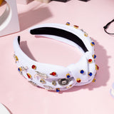 PANTIDE Western Jeweled Knotted Headband - Cowgirl Boots Guitar Cactus Rhinestone Crystal Embellished Headband Wide Top Knot Fashion Hairband Hair Accessories Birthday Gift for Women Girls (White)